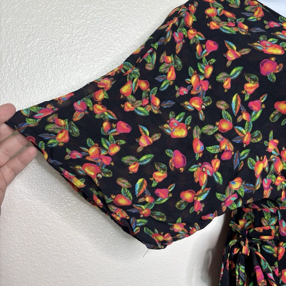 Farm Rio Anthropologie Black Multicolor Floral Cashew Print Wrap Maxi Dress XS - Picture 4 of 8